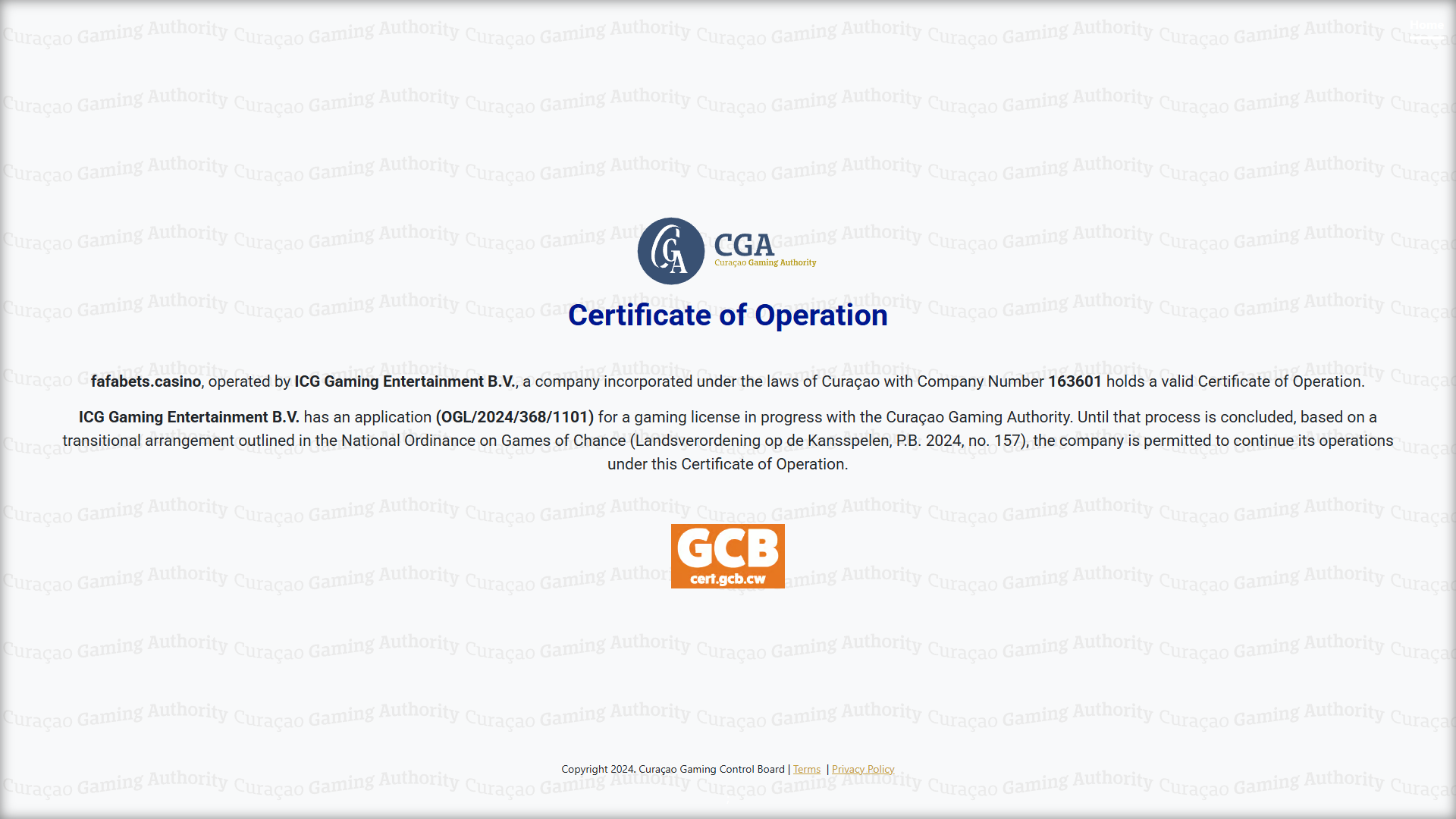 License Certificate